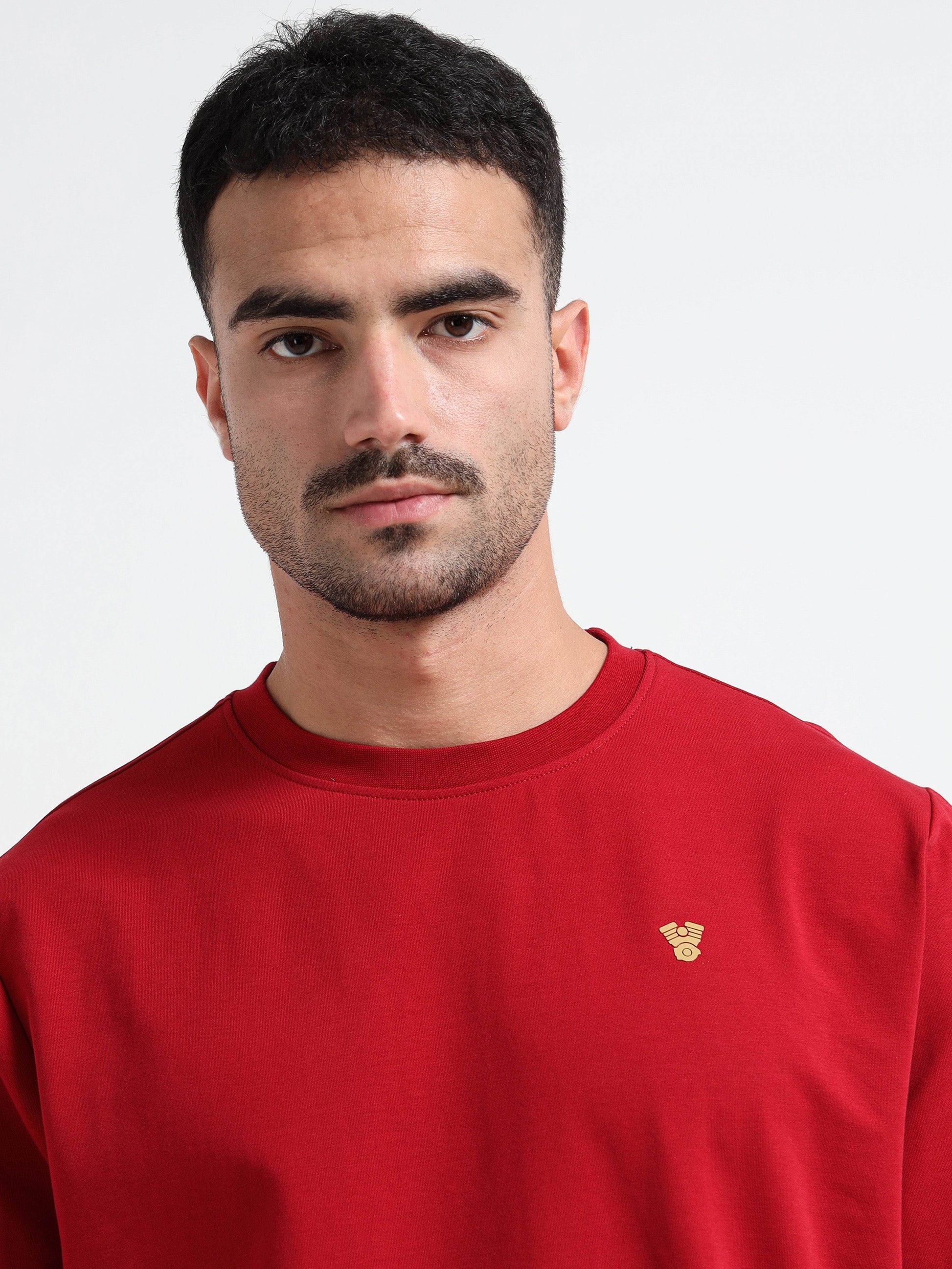 Logo Emblem Rougen Lycra Loop Knit Dark Red Sweatshirt