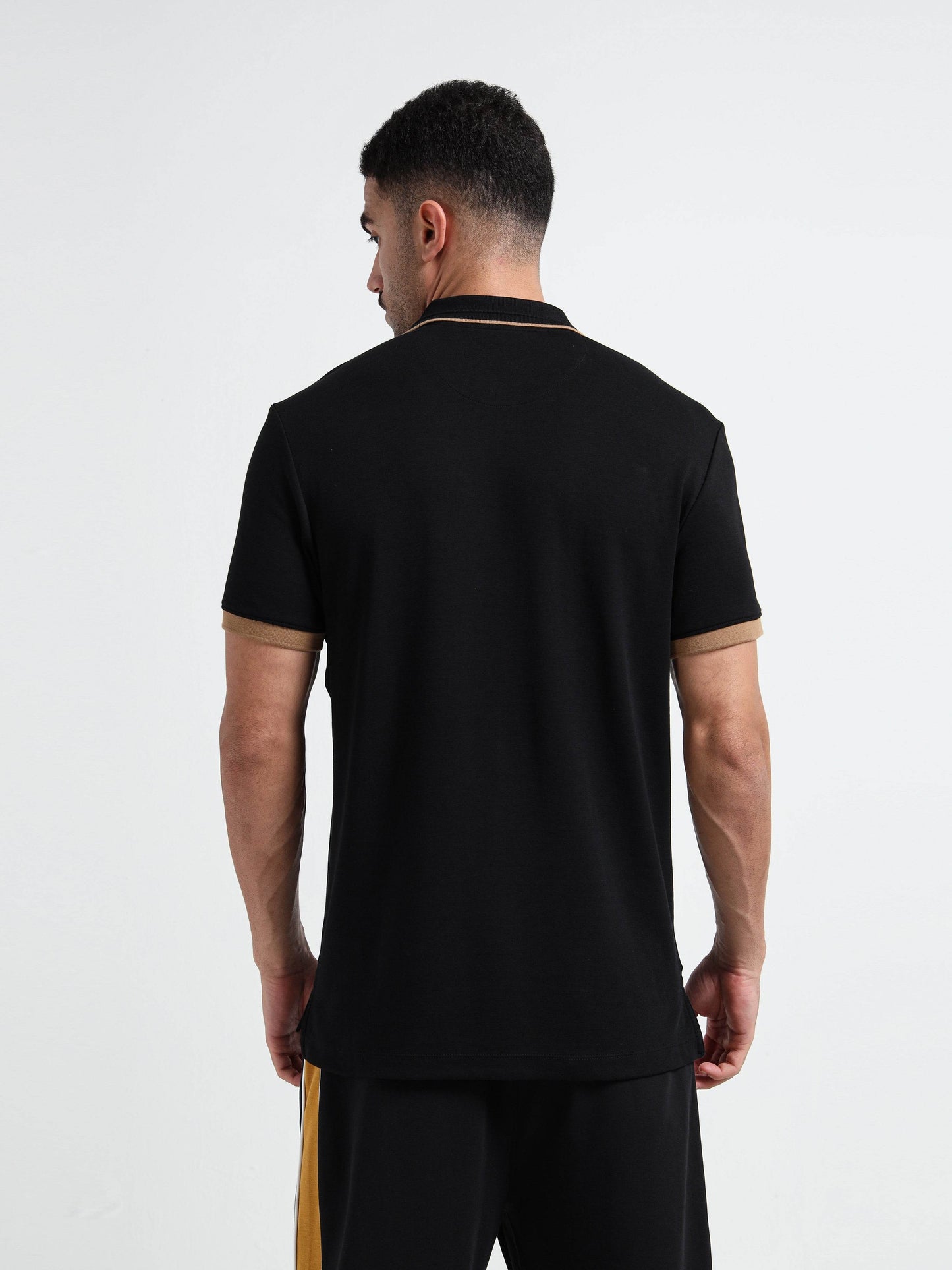 Supima Cotton Lycra Tonal Shoulder Black Polo Tshirts