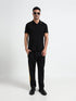 Supima Cotton Lycra Tonal Shoulder Black Polo Tshirts