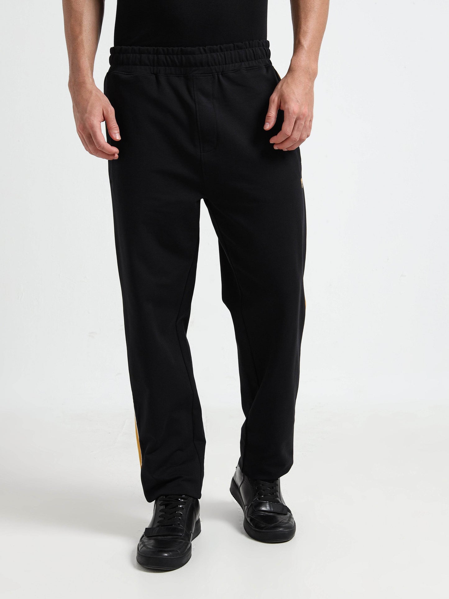 Contrast Cut & Sew Loop Knit Mens Black Track Pants