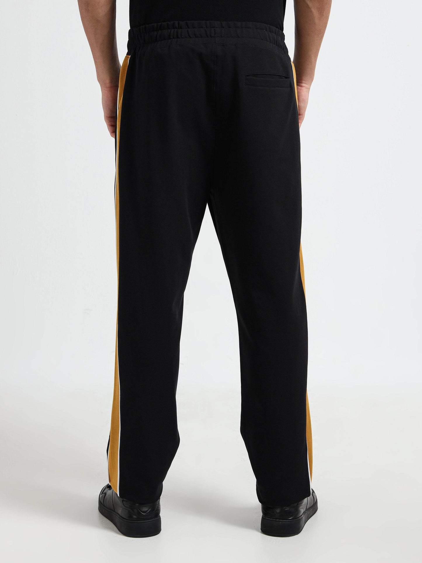 Contrast Cut & Sew Loop Knit Mens Black Track Pants