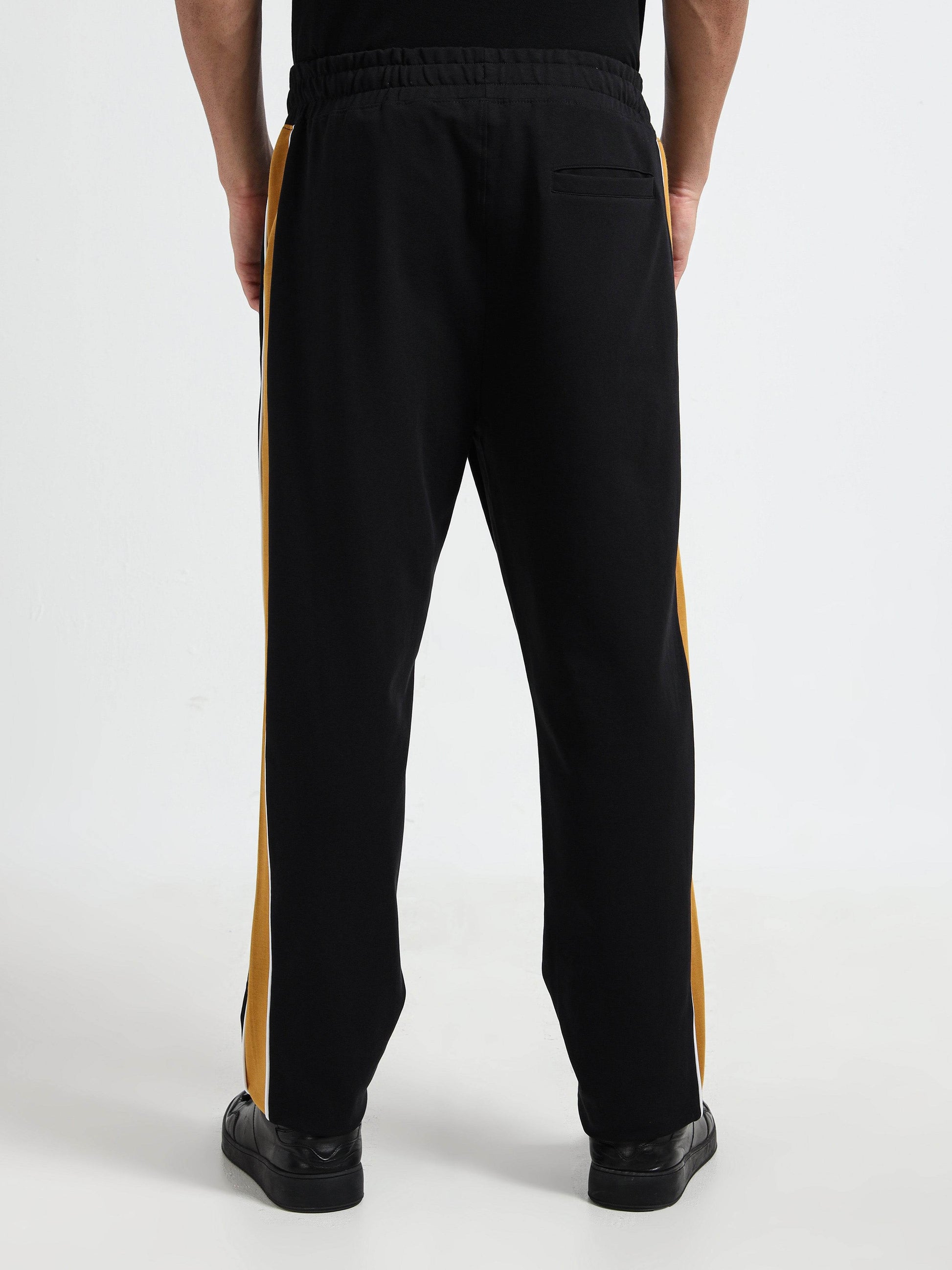 Contrast Cut & Sew Loop Knit Mens Black Track Pants