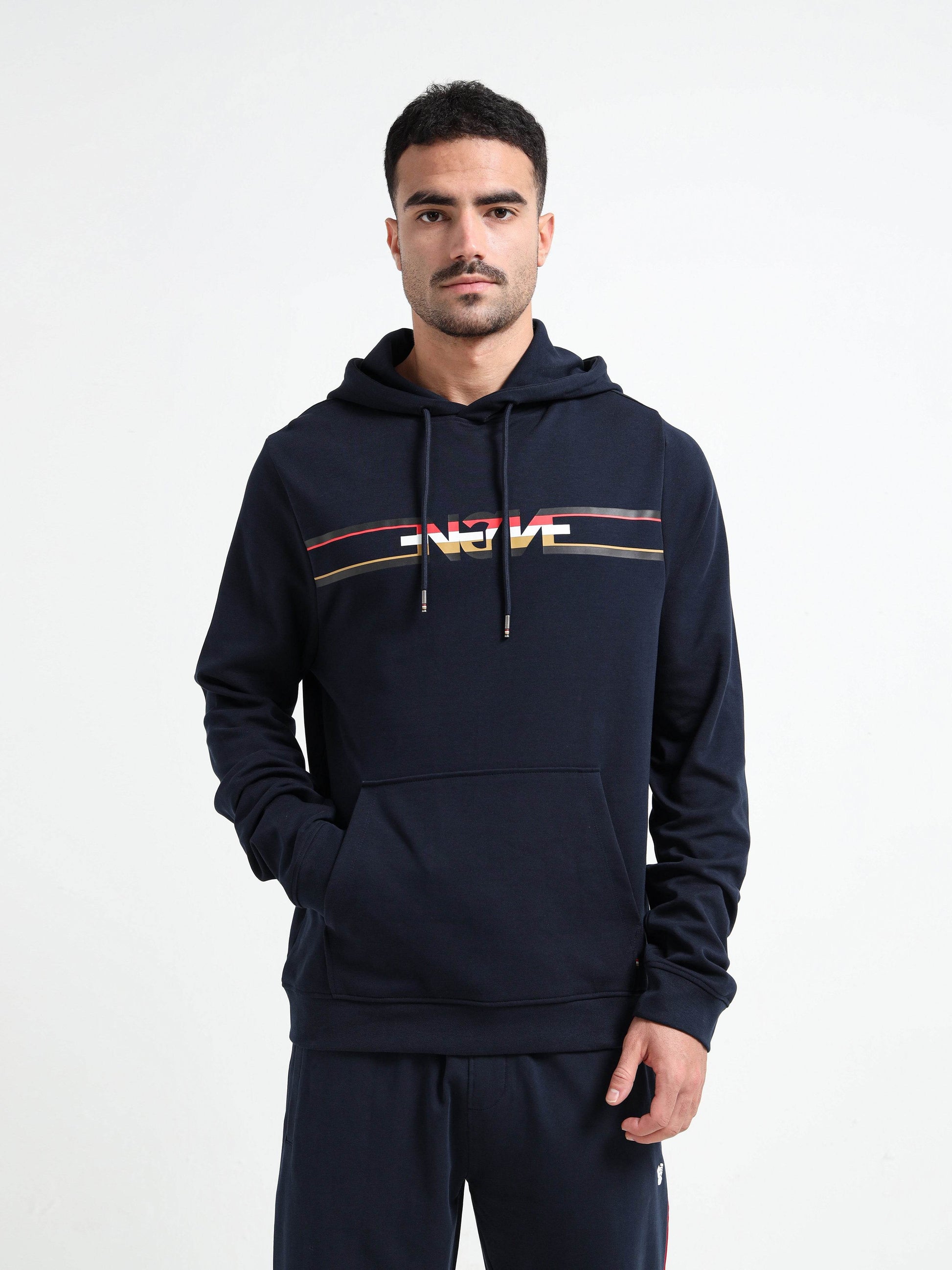 Rougen Platted Interlock Navy Blue Hoodie Mens