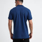 Textured Collar & Shoulder Dark Blue Polo Shirt for Men