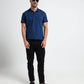 Textured Collar & Shoulder Dark Blue Polo Shirt for Men