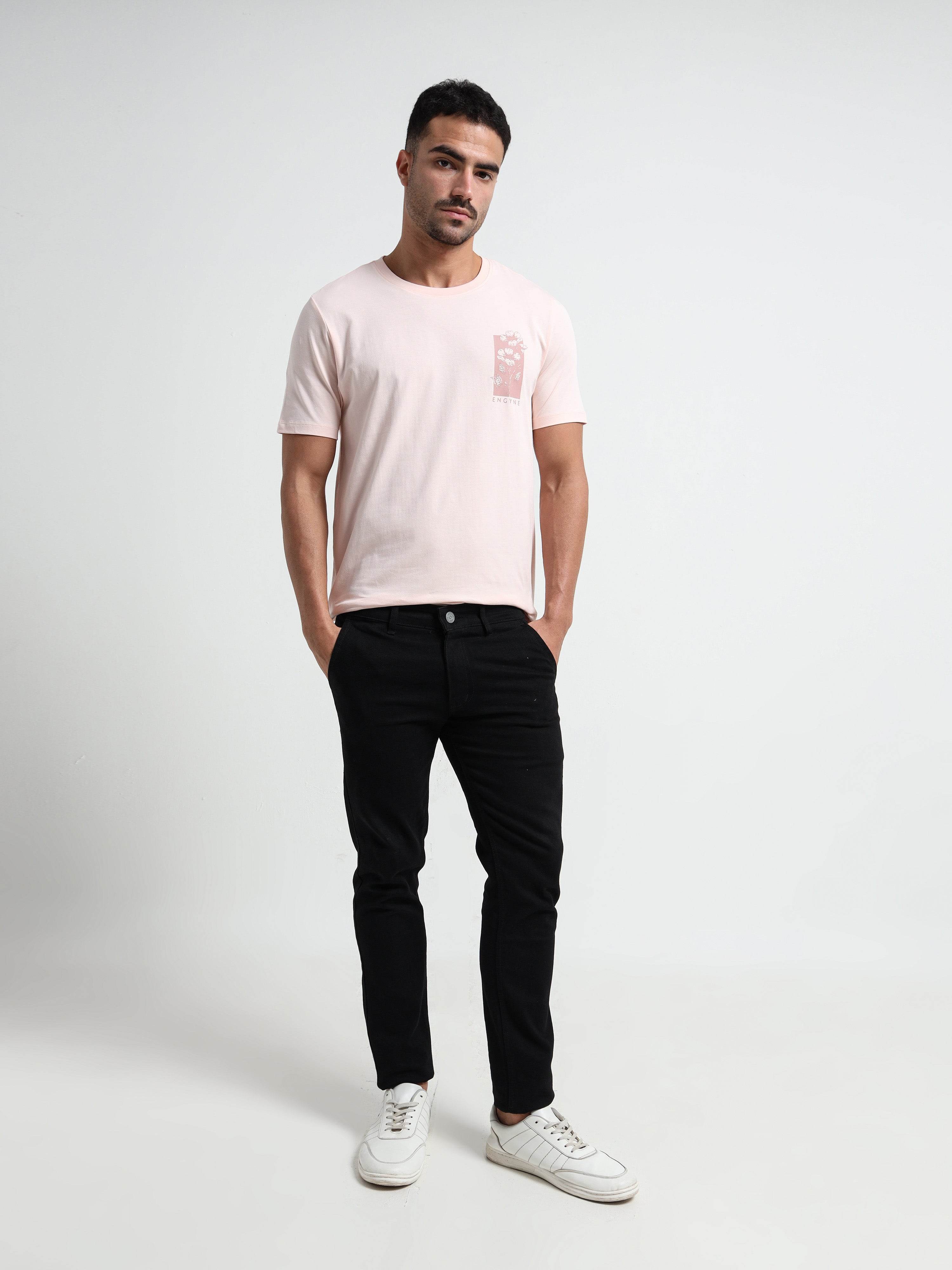 Light Pink Rougen Cotton Lycra Mens Floral T Shirts