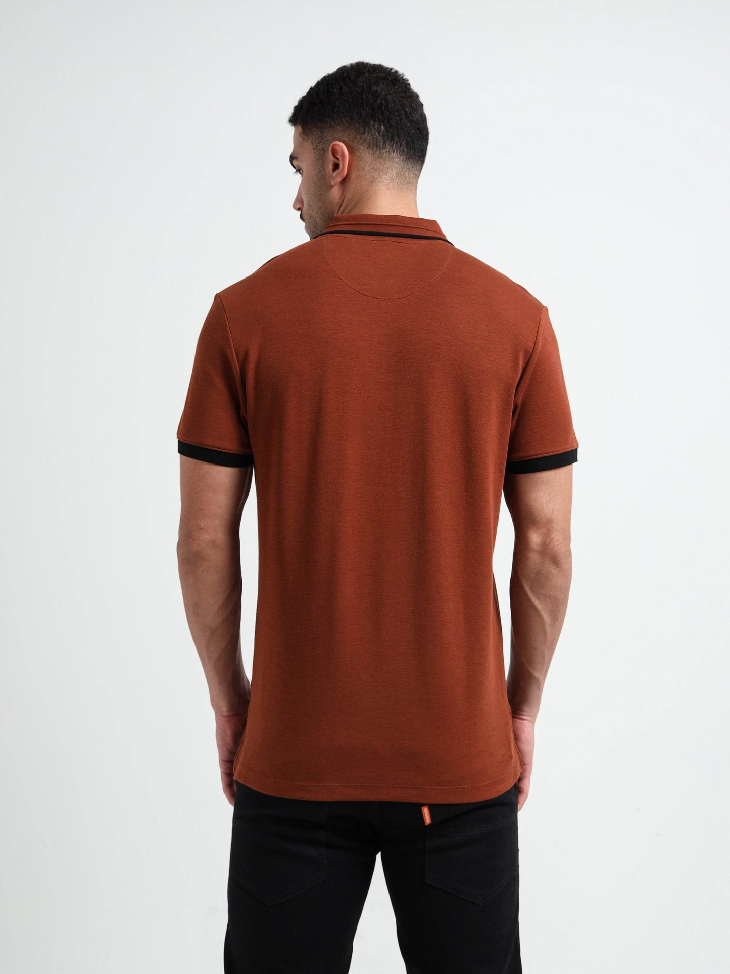 Contrast Shoulder Speed Breaker Collar Brown Polo Shirt