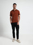 Contrast Shoulder Speed Breaker Collar Brown Polo Shirt