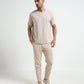 Textured Neck Rib Sand Regular Fit T Shirt