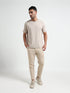 Textured Neck Rib Sand Regular Fit T Shirt