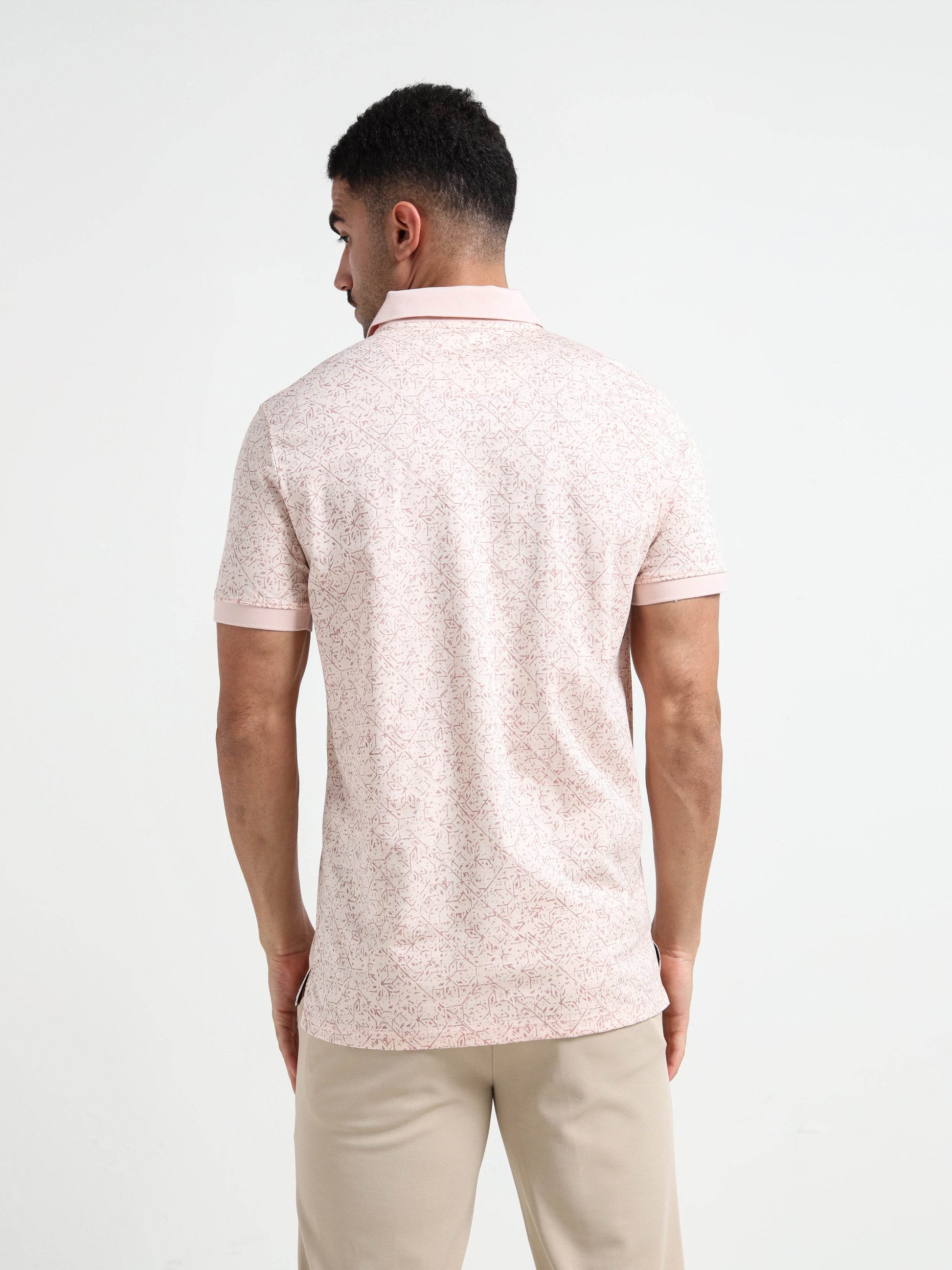 Light Pink Rotary Pigment Printed Men Polo Jersey