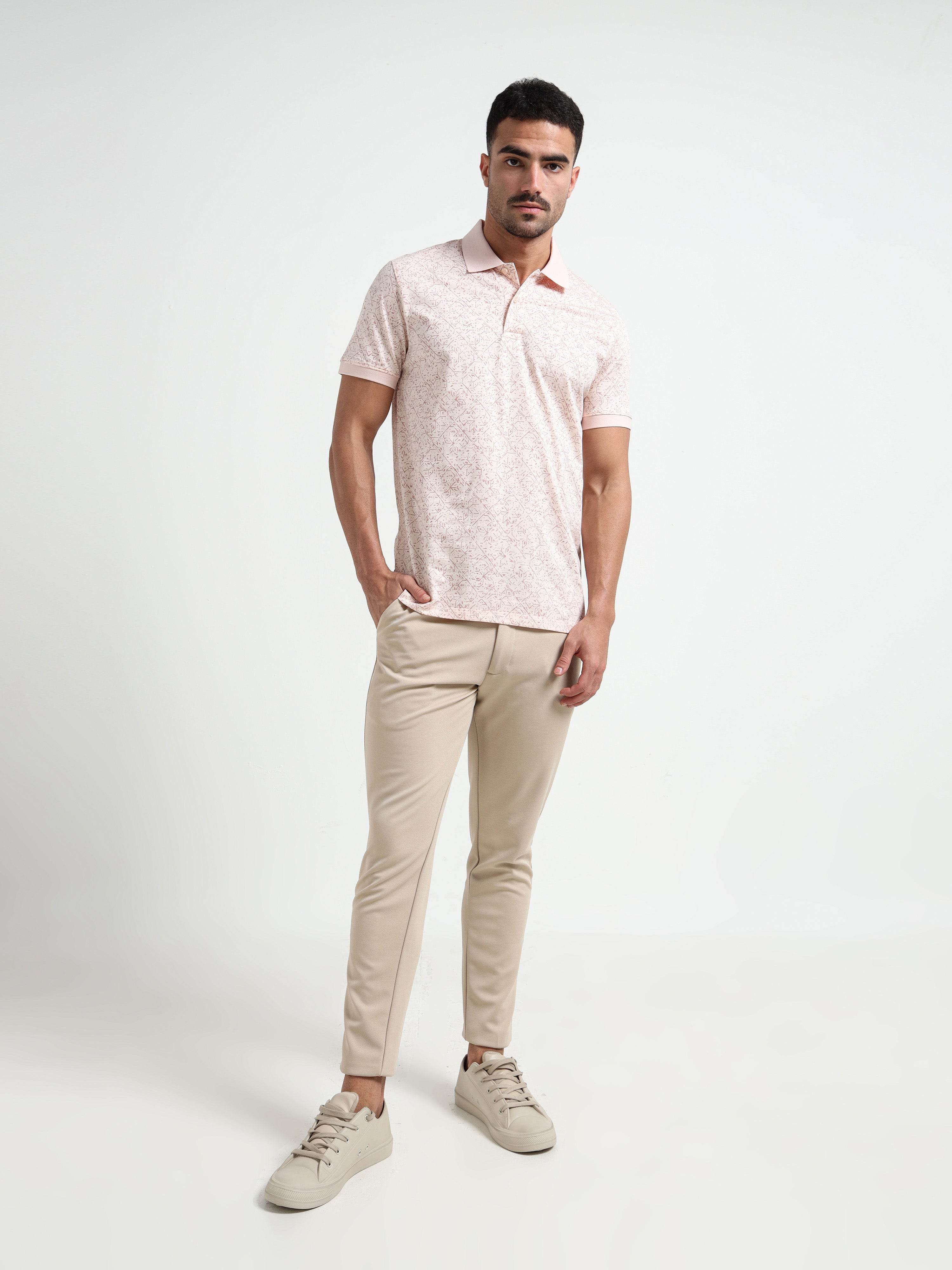 Light Pink Rotary Pigment Printed Men Polo Jersey