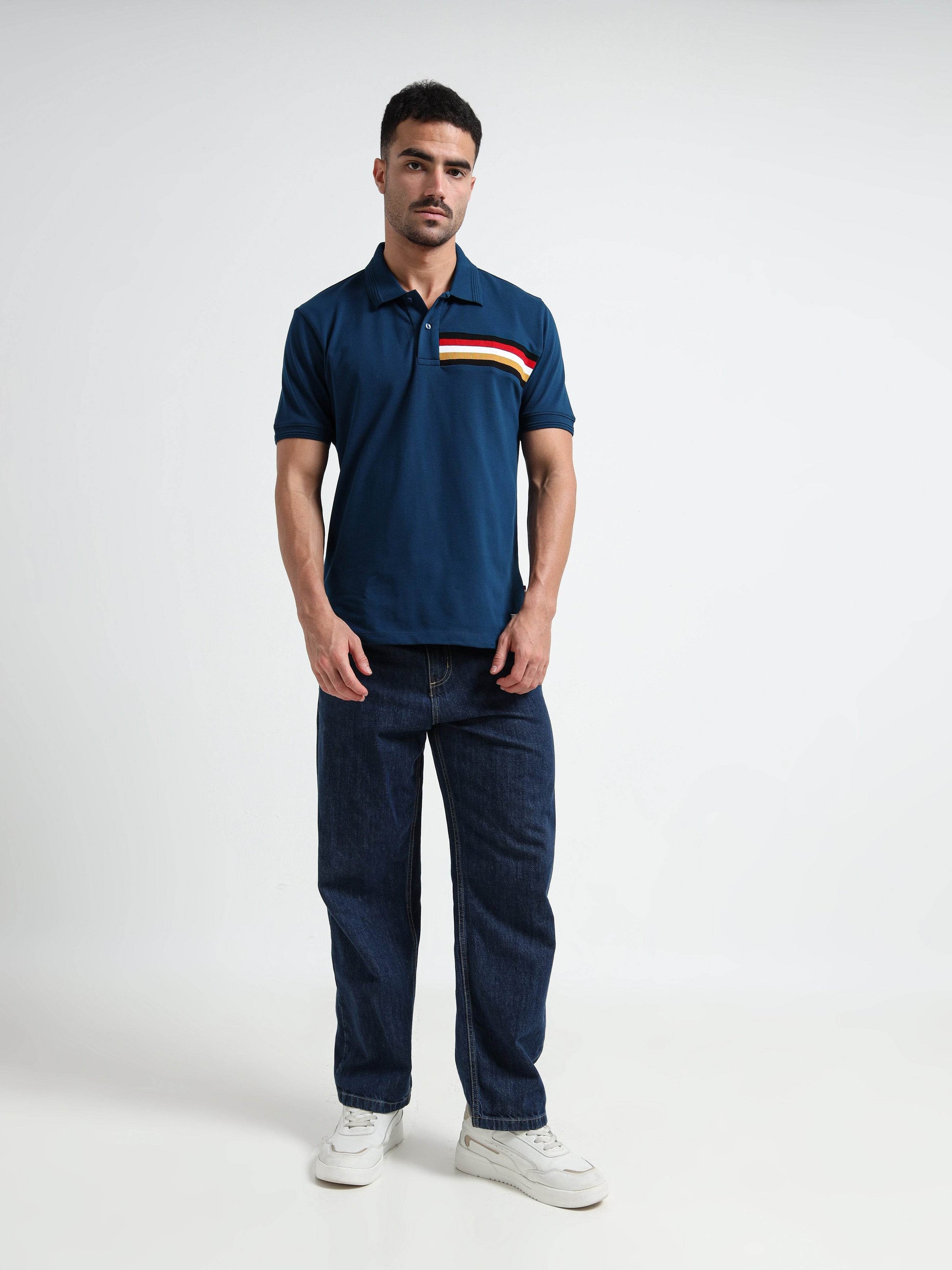 Signature Flag Cut & Sew Teal Polo Shirts for Men