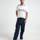 Flag Tipped with Sticker Print White Polo Shirt for Men