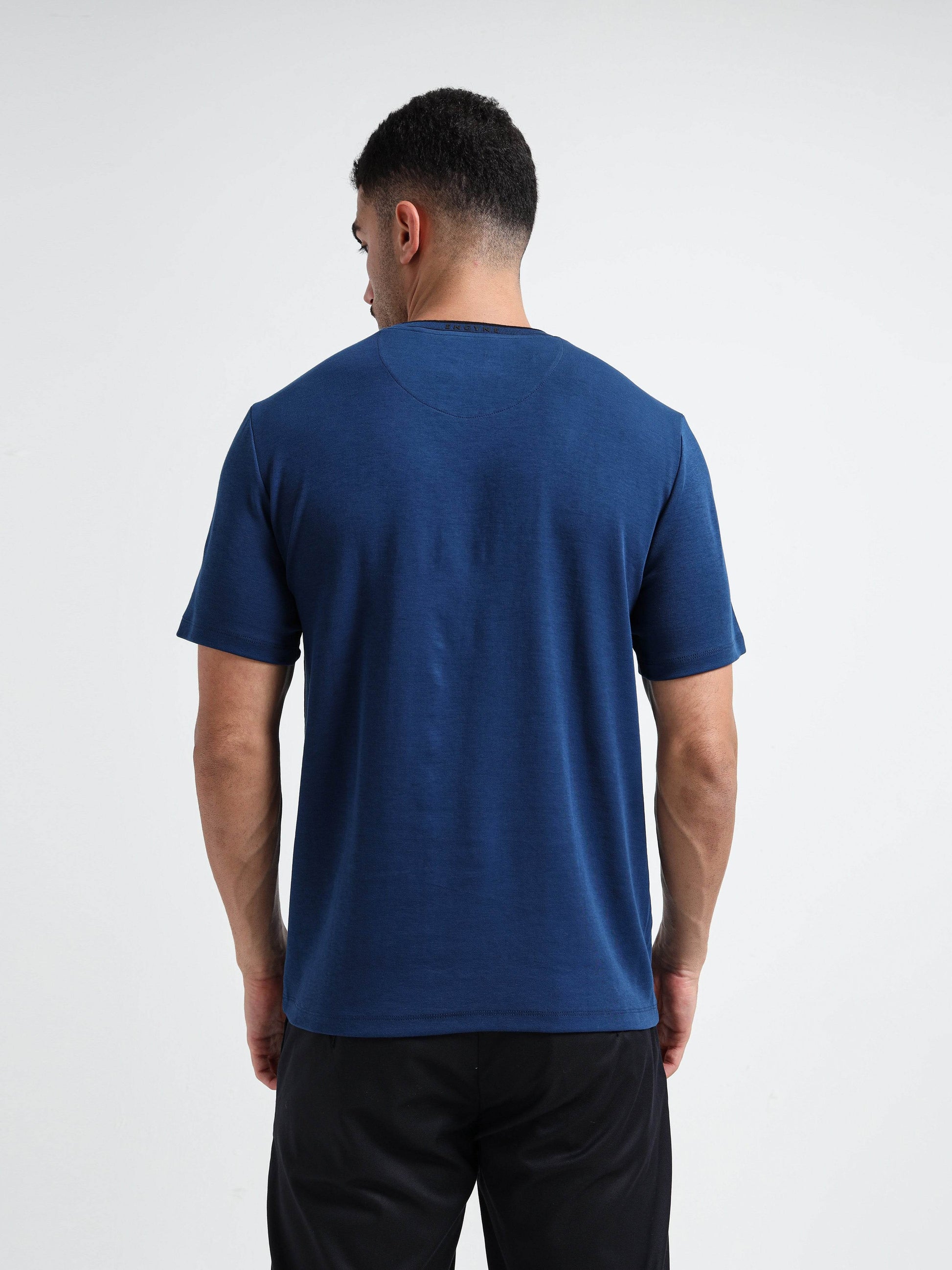 Dark Blue HD Print T Shirt with Flat-Knit Neck Rib
