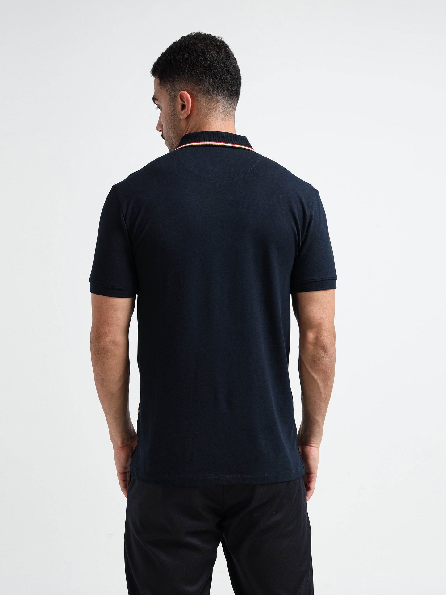 Engyne Supima Cotton Lycra Pique Polo – Signature Flag Tipped with Sticker Print Navy