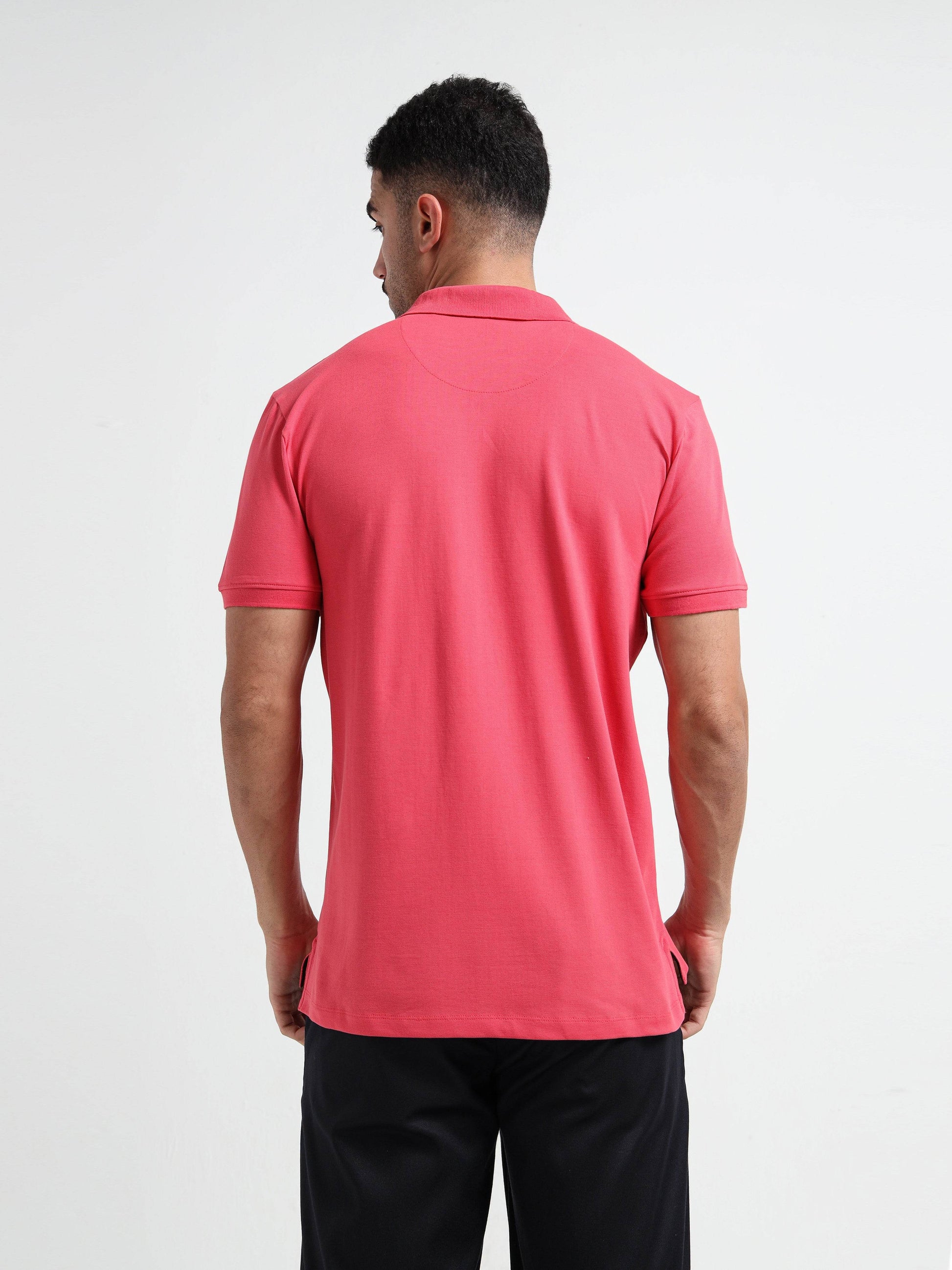 Neon Pink-Tonal Branding Zip Polo T Shirt for Men