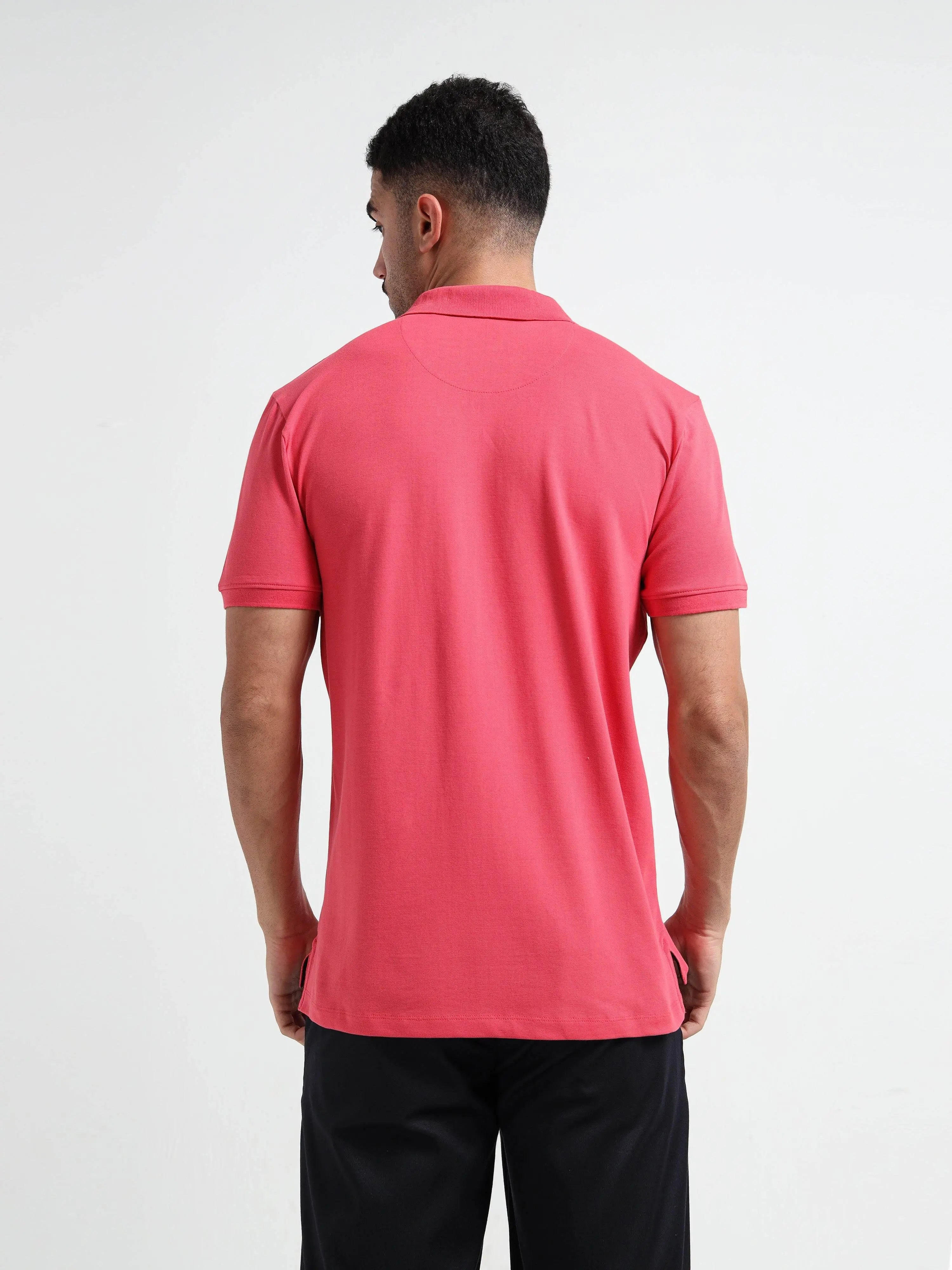 Neon Pink-Tonal Branding Zip Polo T Shirt for Men