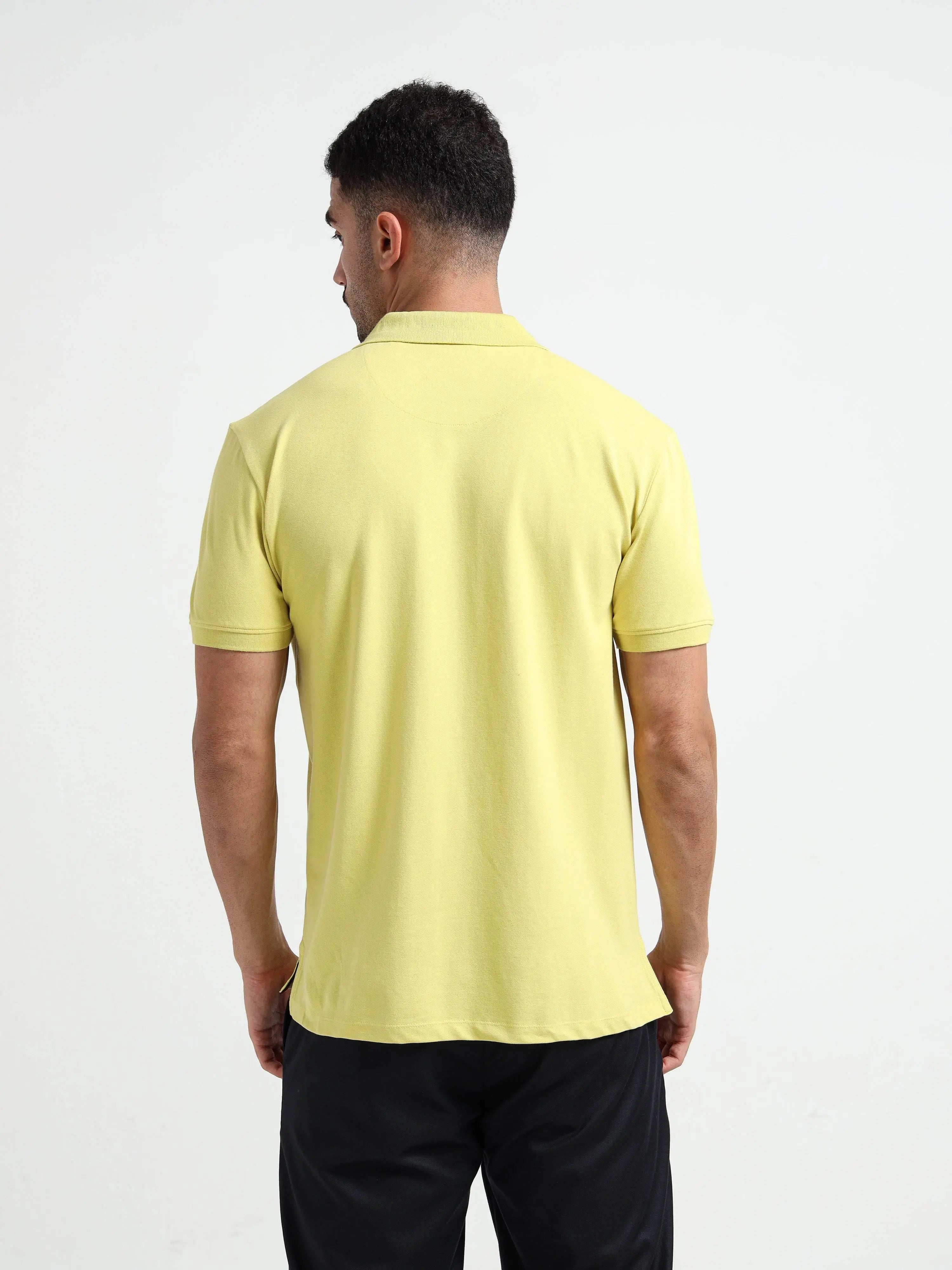 Supima Cotton Lycra  Neon Green Zip Polo Shirt for Men