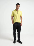 Supima Cotton Lycra  Neon Green Zip Polo Shirt for Men