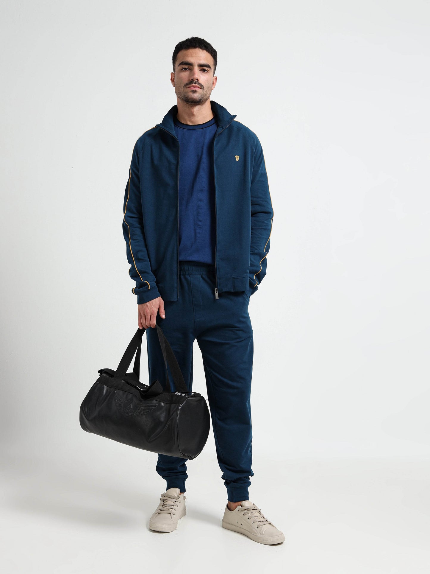 High Neck Contrast Corded Piping Teal Zipper Sweatshirt