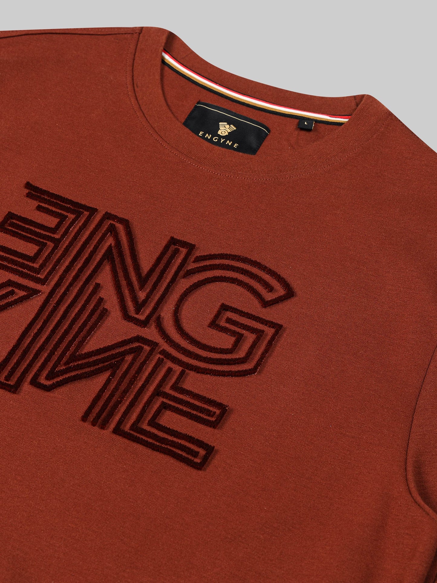 Crew Neck Sweatshirt with DTM Tuft 'Engyne' Embroidery Brown