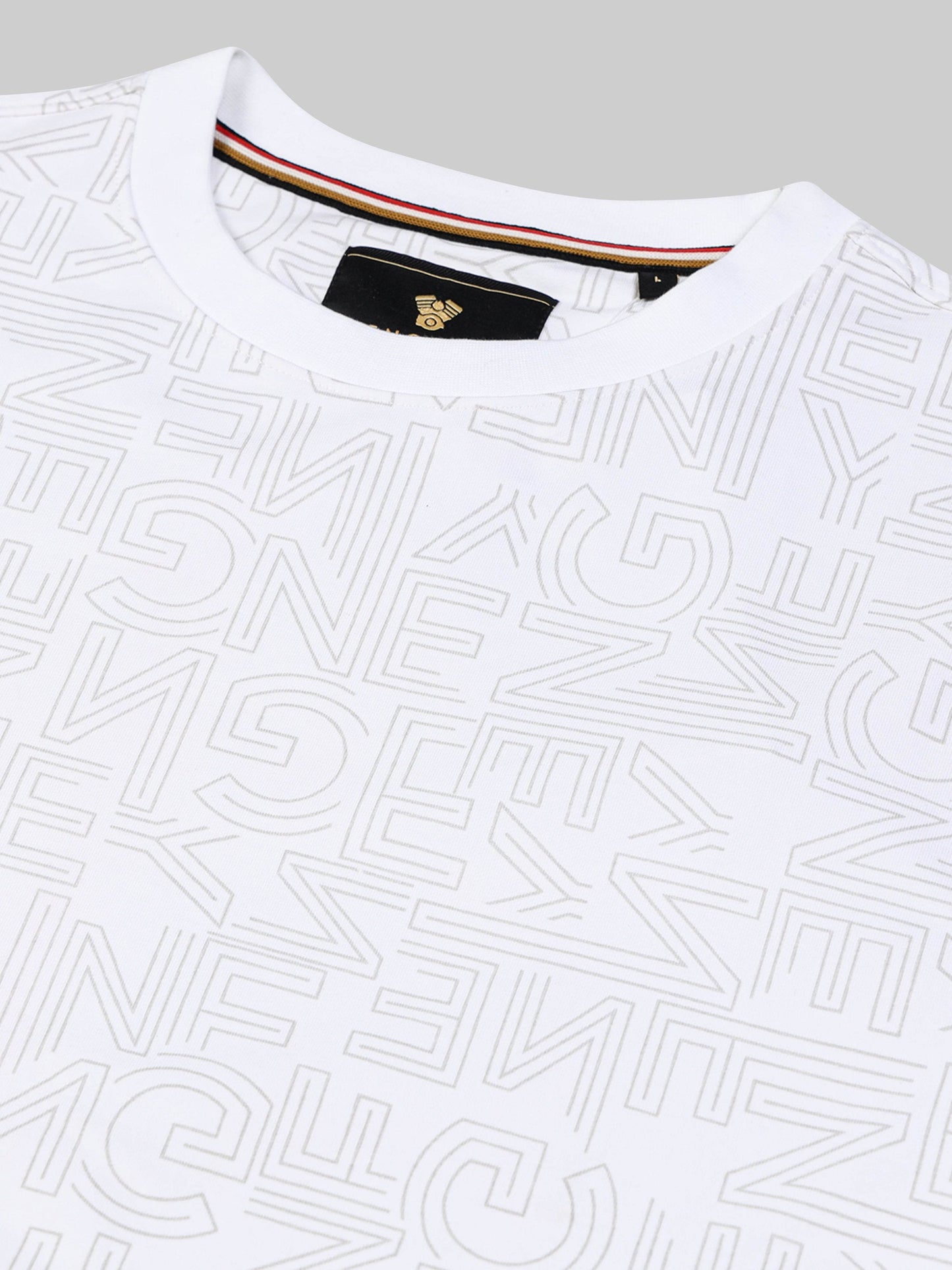 Crew Neck Sweatshirt with All-Over Rotary Print and Side Flag Tape White