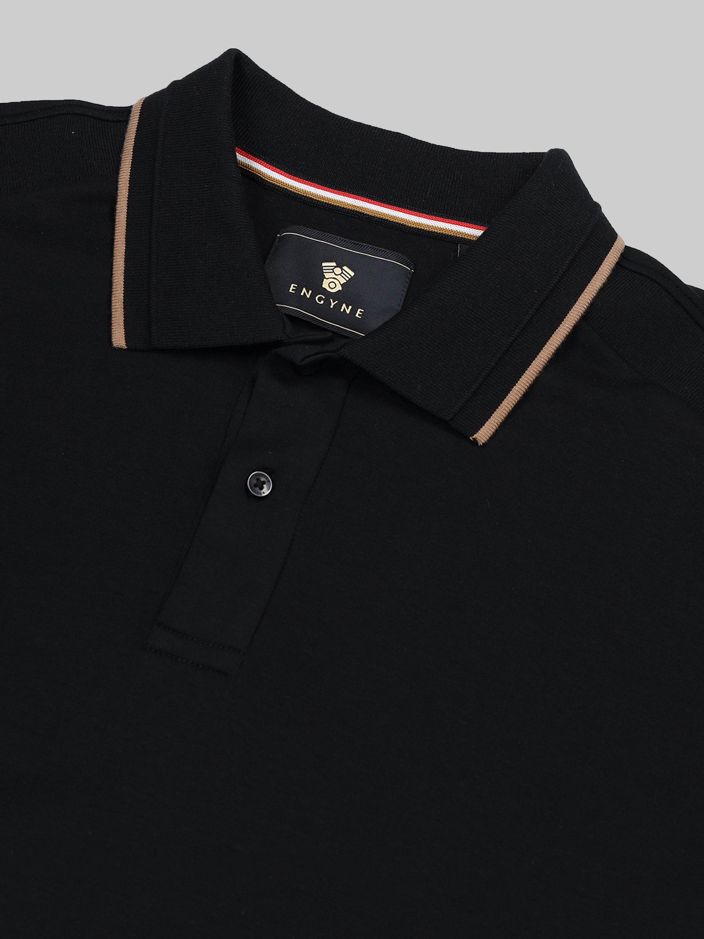 Engyne Supima Cotton Lycra Polo – Tonal Shoulder with Speed Breaker Collar Black