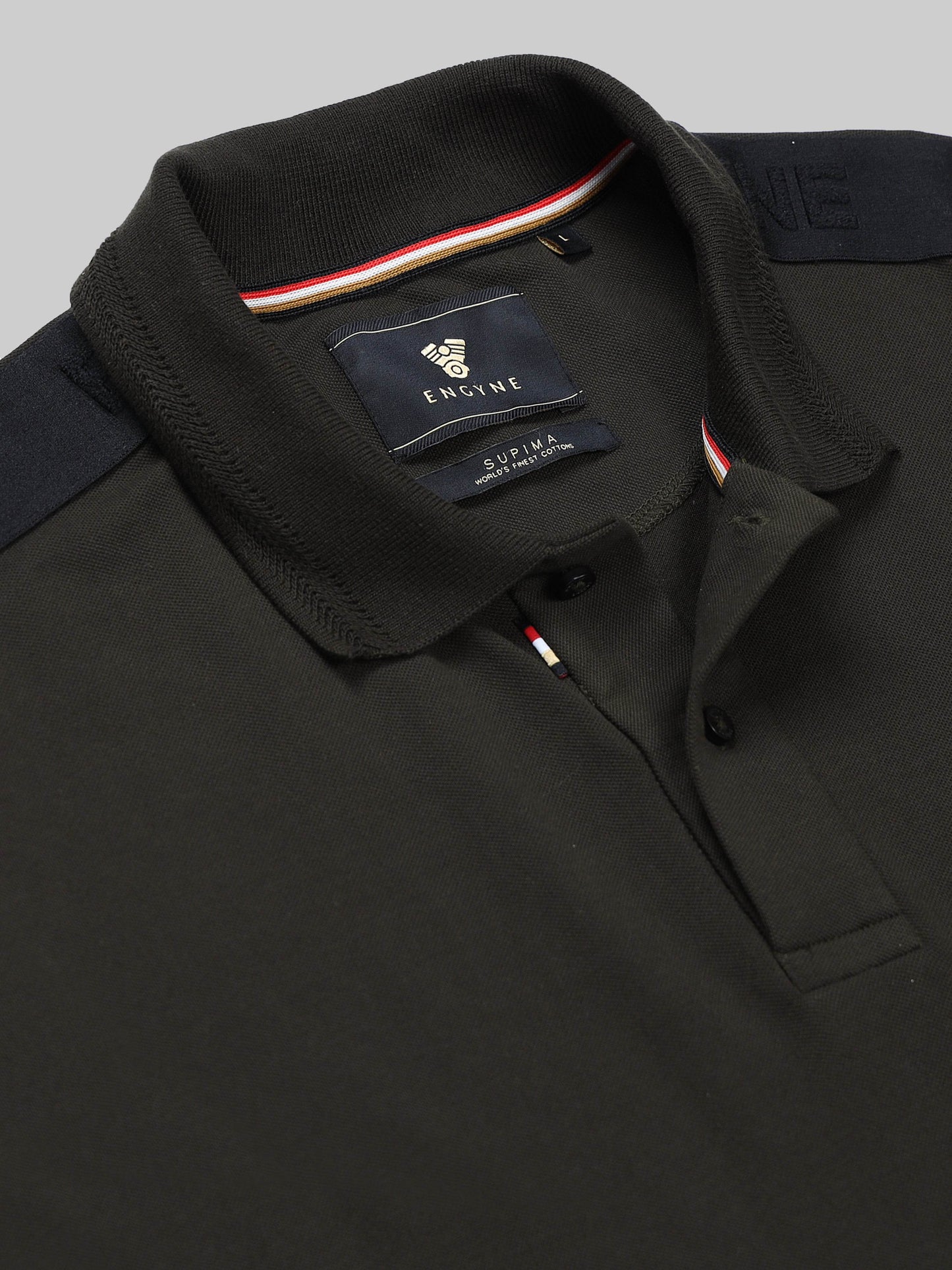 Engyne Supima Cotton Lycra Polo – Textured Collar & Shoulder Detail Olive