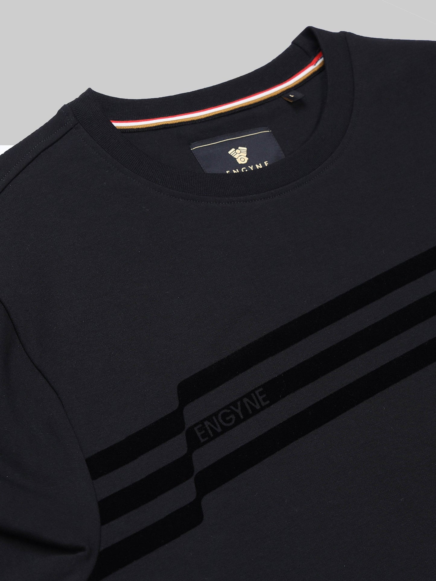 Engyne Tonal Flock Flag Sweatshirt – Rougen Lycra Loop Knit Black
