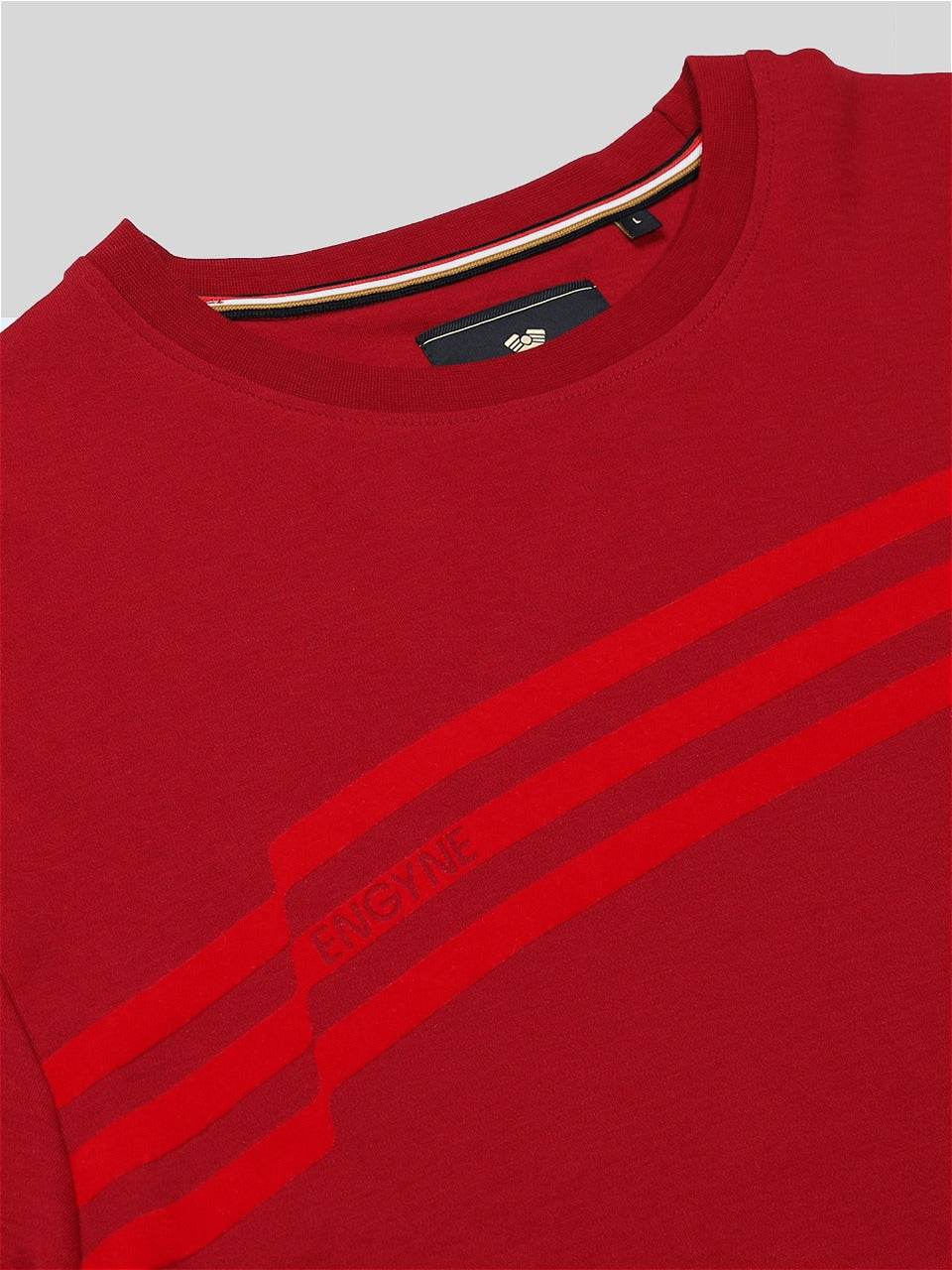 Oversize Flock Stripe Print Dark Red T Shirt For Men