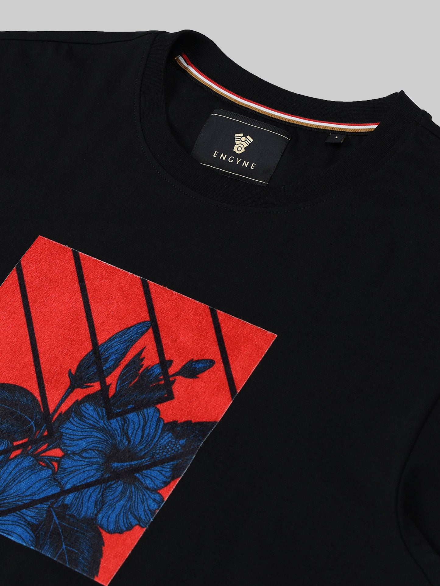 Regular-fit Engyne T-shirt in Supima Cotton Lycra with Digital Flock Print Black
