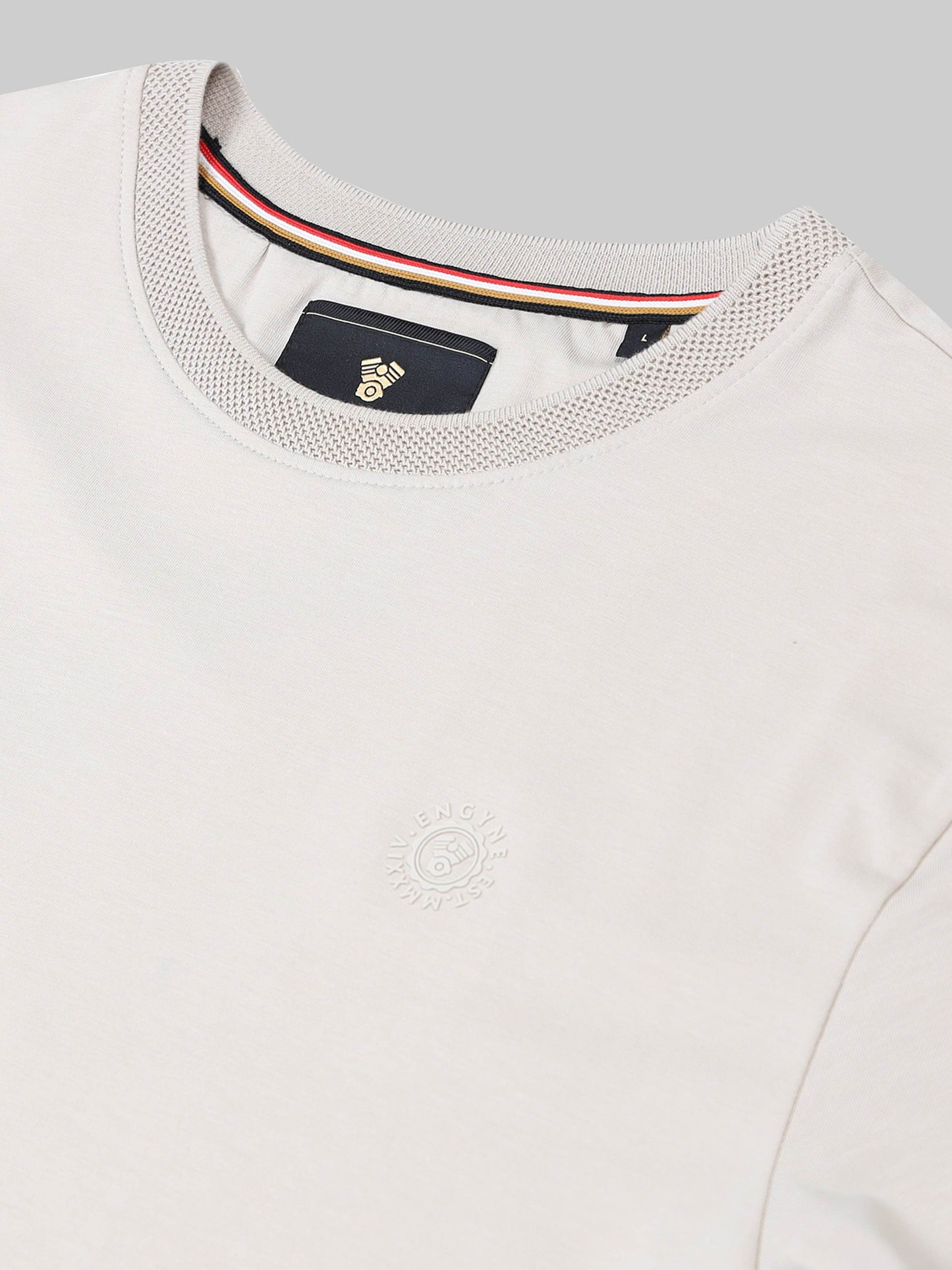 Regular-Fit Supima Cotton Lycra Tee with HD Branding and Textured Neck Rib Sand