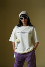 Call Me Printed Cream Oversized T-Shirt Main Character