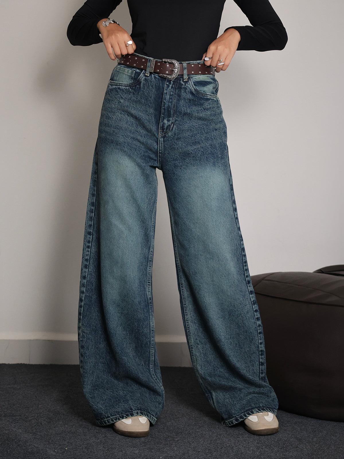 Galaxy Blue Washed Super Wide Leg Jeans