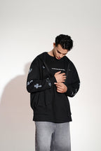 Imperial Printed Black Oversized Zipper Hoodie Main Character