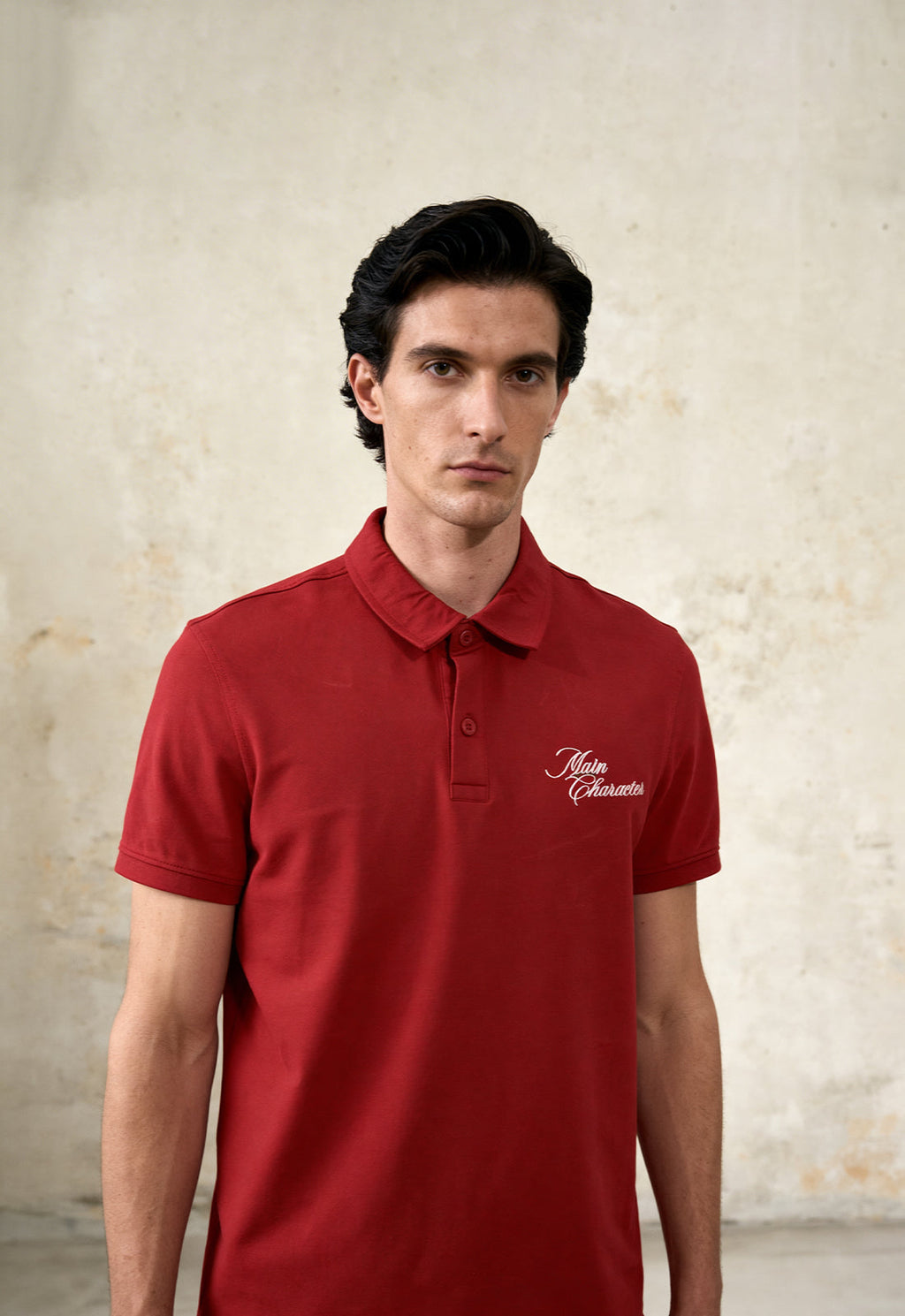 Red French-Terry Polo T-Shirt