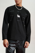 Nexus Printed Oversized Black Sweatshirt Main Character