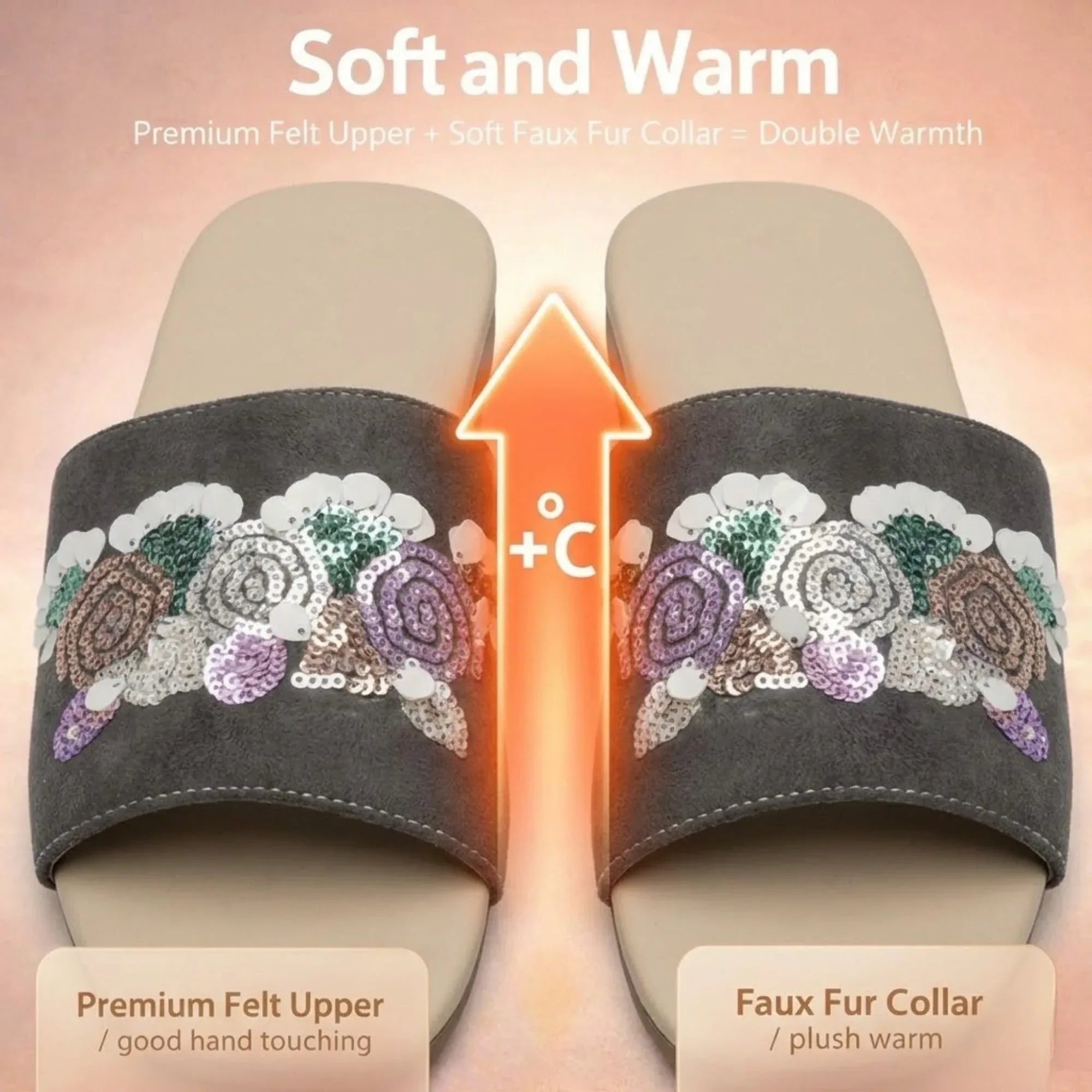 The Fleur Dusk Floral Grey Embellished Flats Rettrose