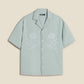 Botanic Bloom Box-Fit Embroidered Linen Shirt in Baby Blue