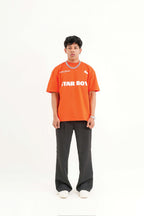 Star Boy Printed Orange Oversized T-Shirt Main Character