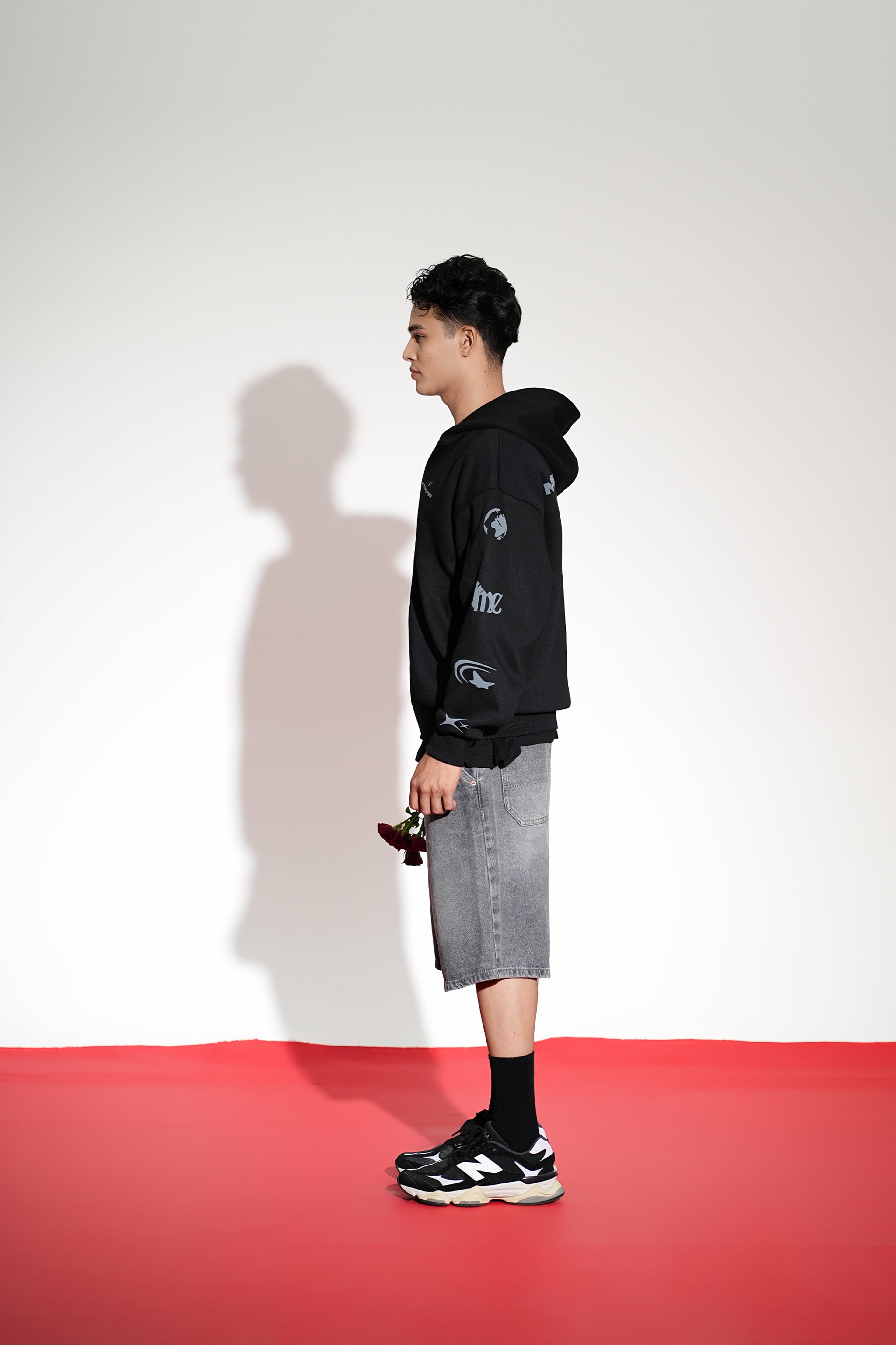 Imperial Printed Black Oversized Zipper Hoodie Main Character
