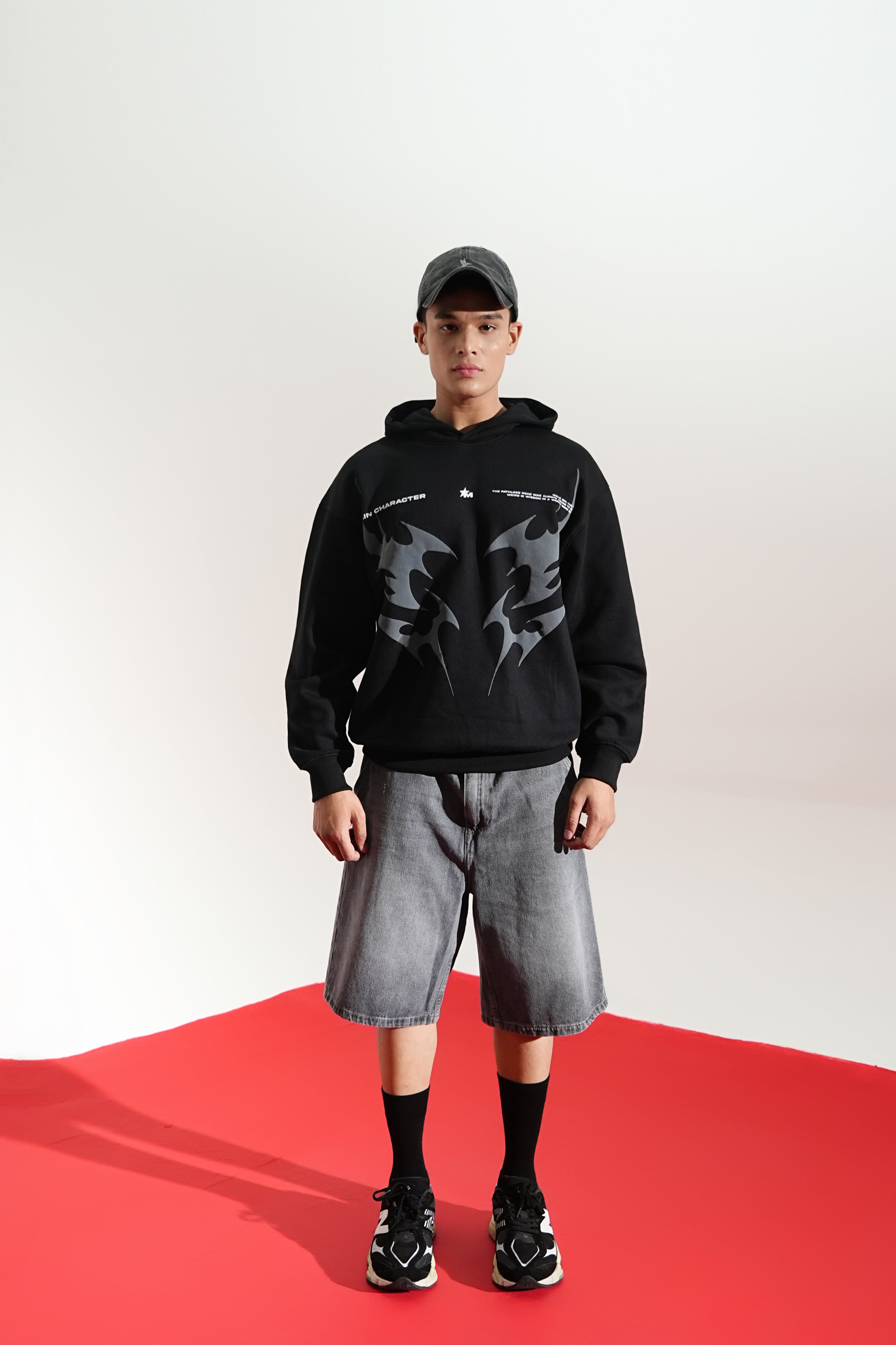 Black Oversized Printed Aura Hoodie Main Character