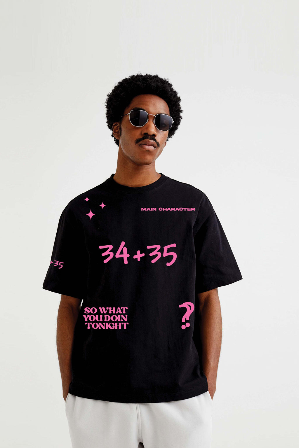 34+35 Heavyweight Round Neck Oversized Black T-Shirt Main Character
