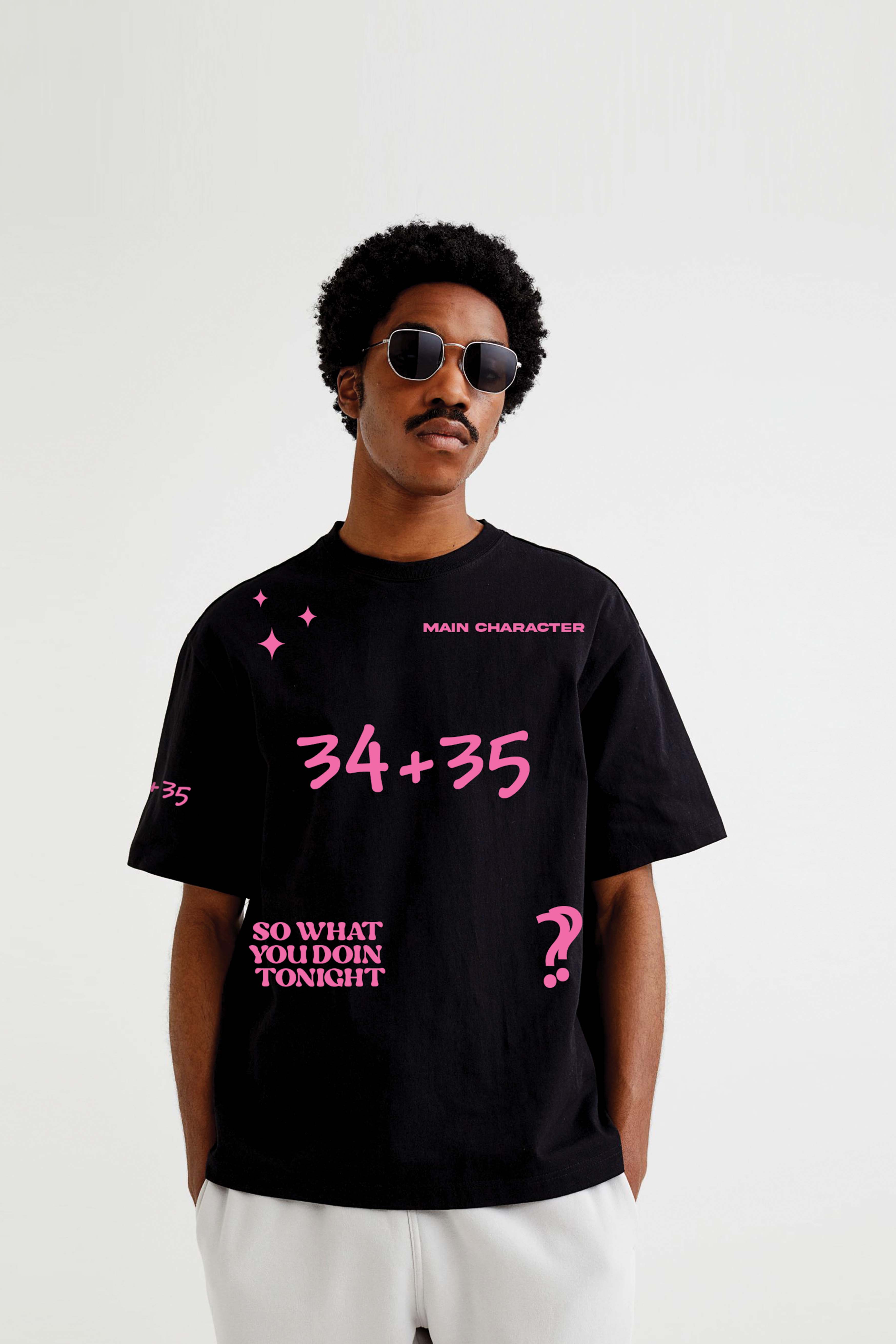34+35 Heavyweight Round Neck Oversized Black T-Shirt Main Character