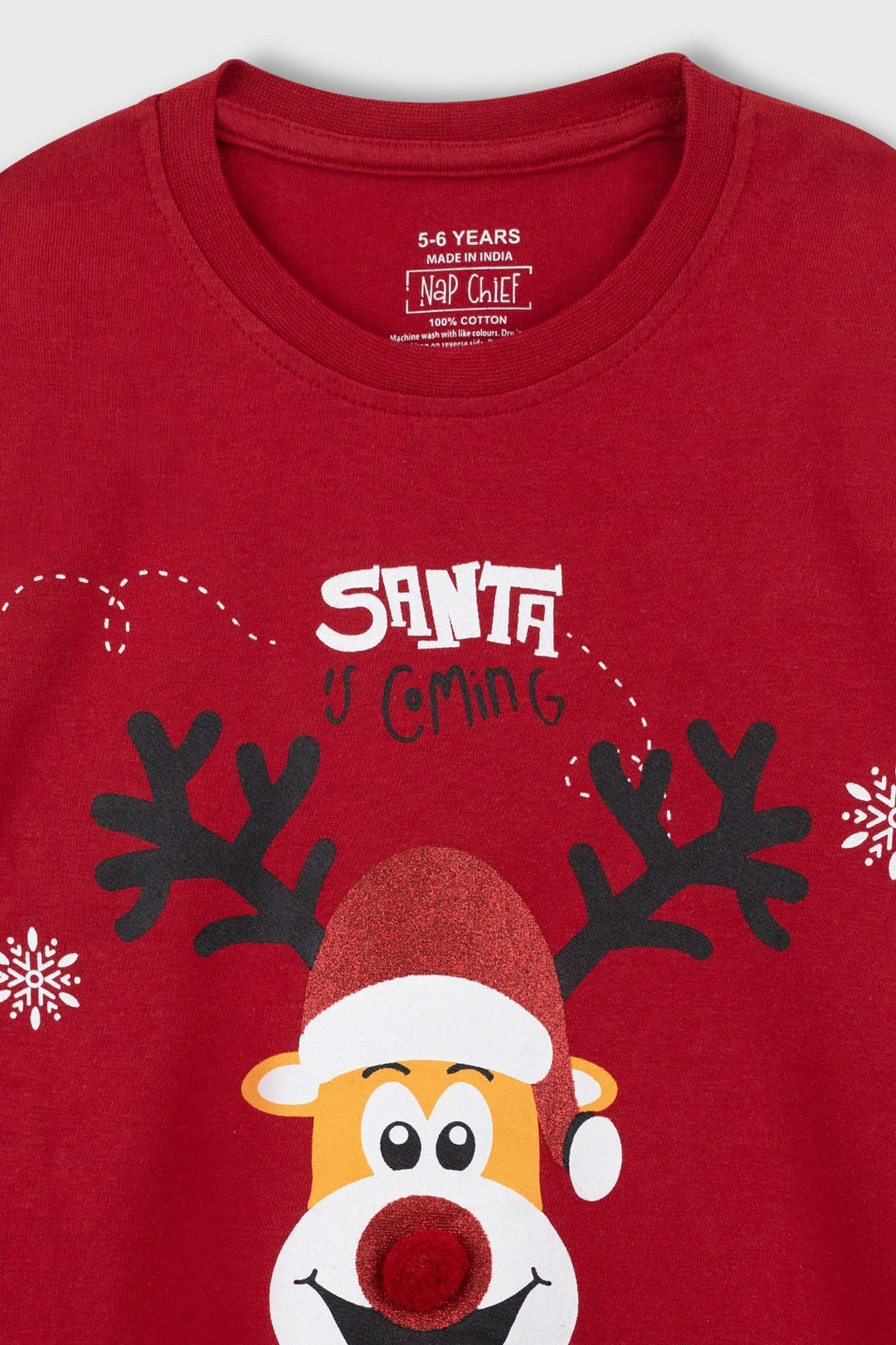 Red Nose Reindeer Pajama Set for Family Nap Chief