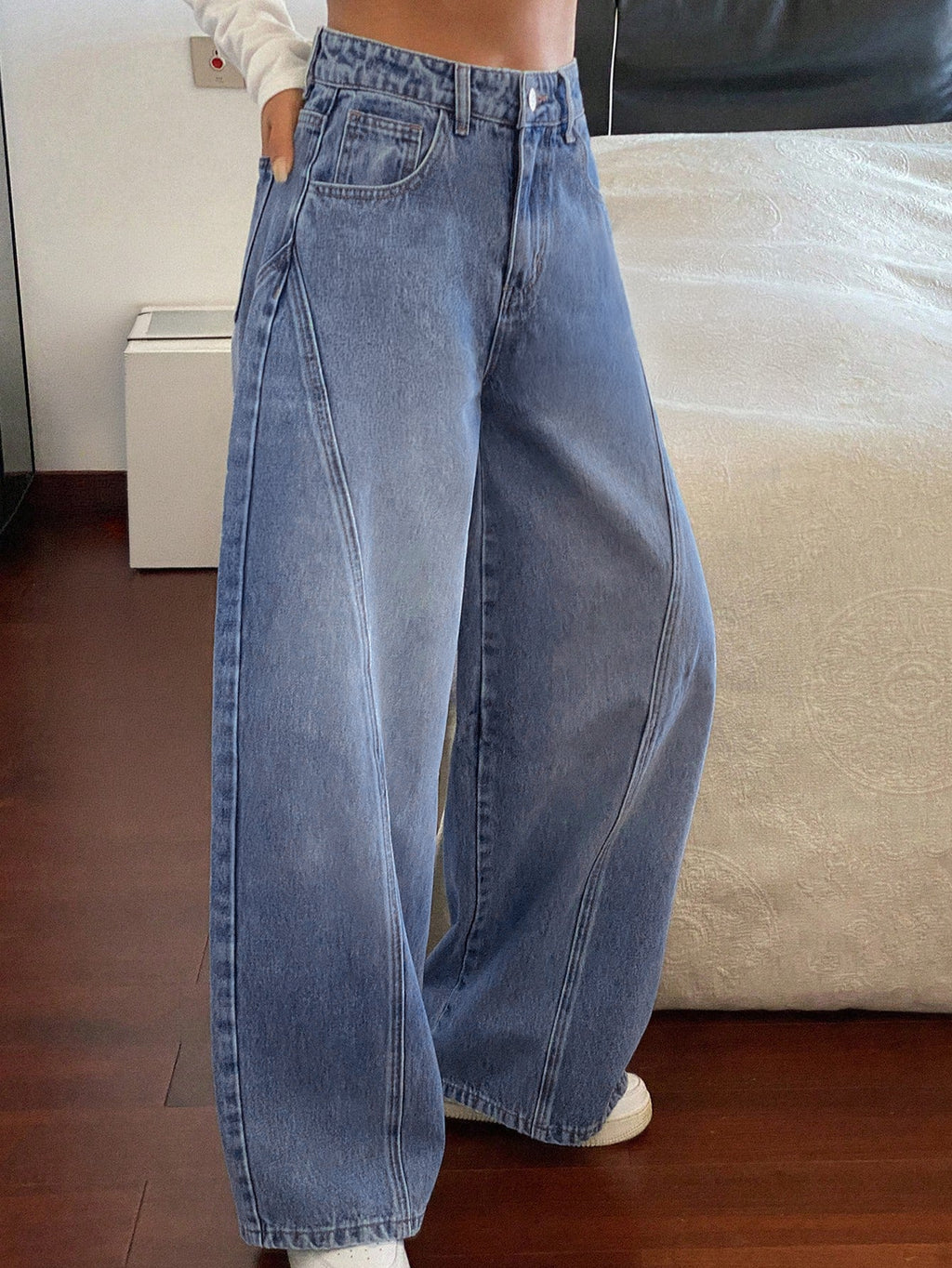 Dusty Cloud Blue Panelled Wide Leg Jeans