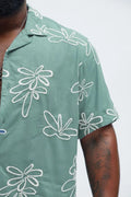 Men's Box-Fit Floral Embroidered Linen Lust Sage Shirt Vellure