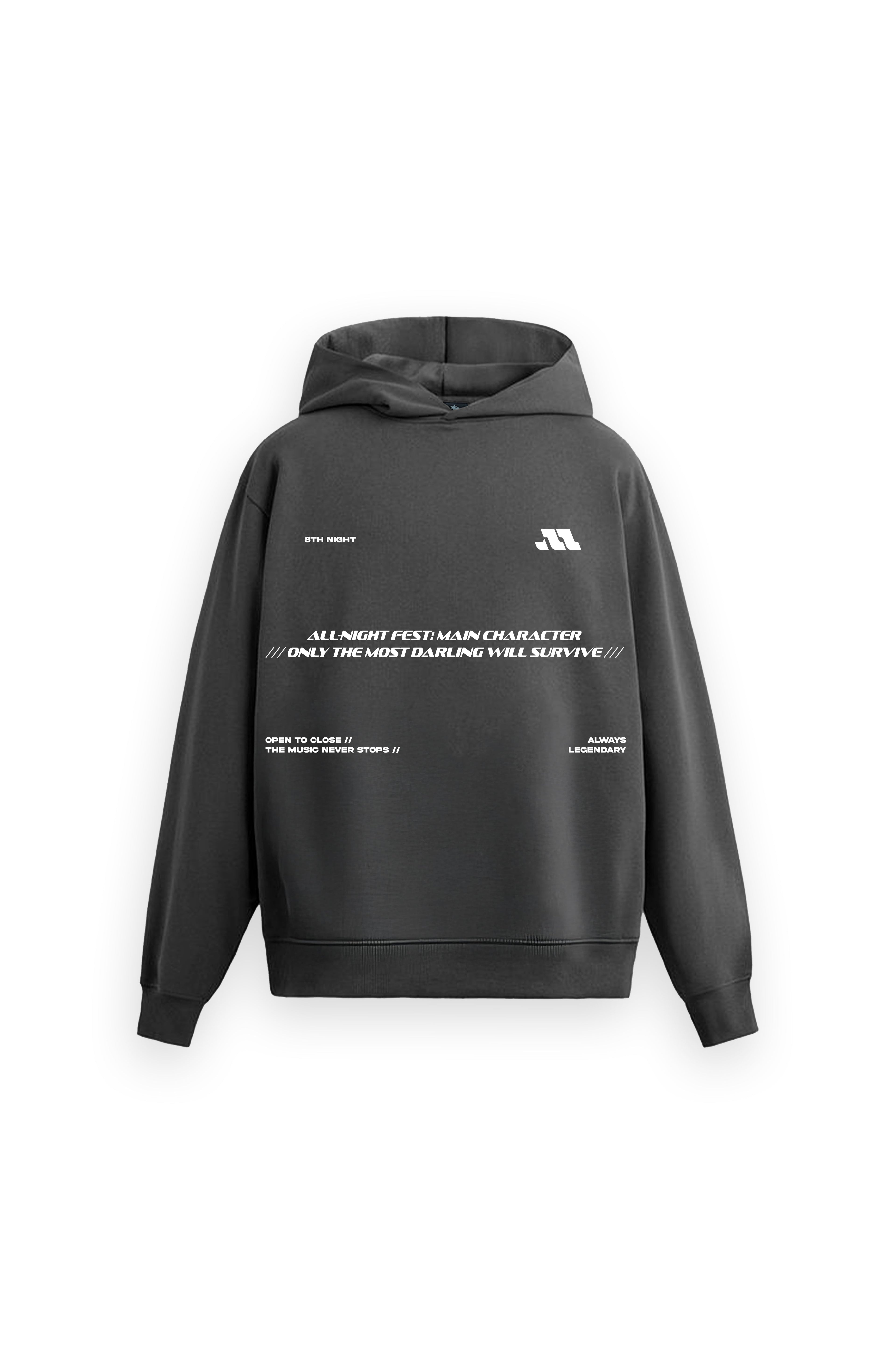 Nocture Printed Oversized Grey Hoodie Main Character
