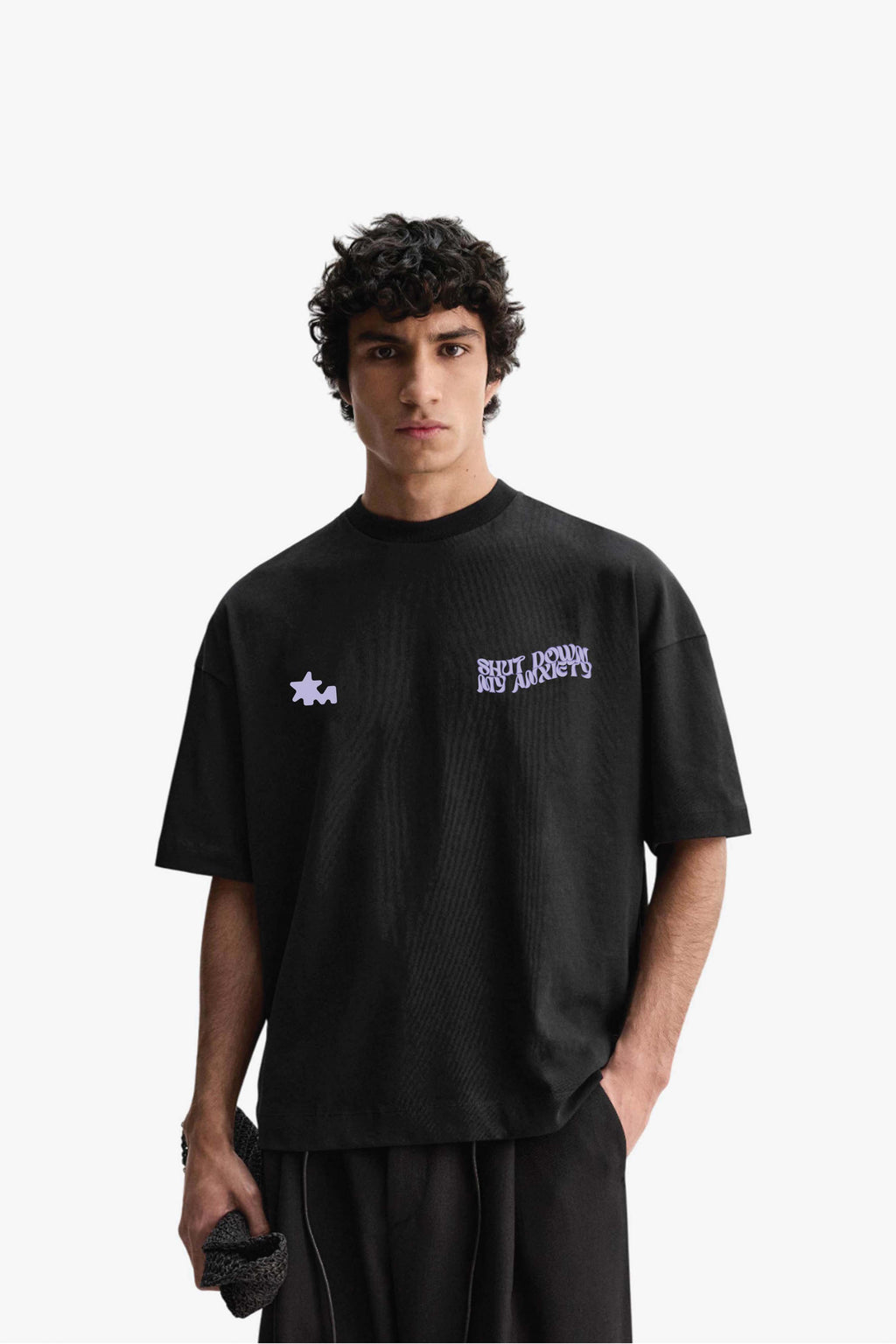 Printed Heavyweight Oversized Black T-Shirt Main Character